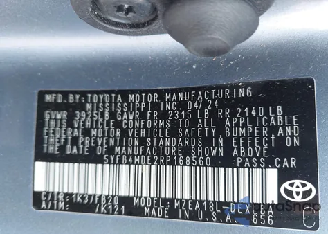 2024 Toyota Corolla Le z USA, uszkodzony, nr VIN 5YFB4MDE2RP168560